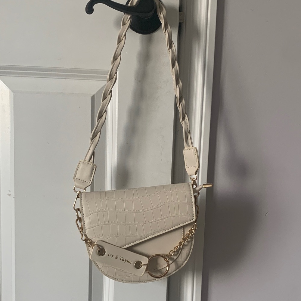 Cream Braided Strap Shoulder Bag